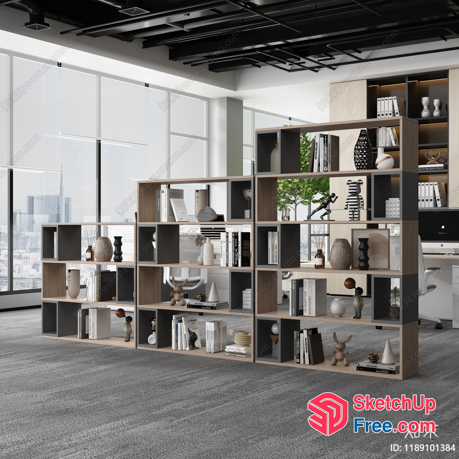 Modern Office Shelving With Decorative Items 3D SketchUp File