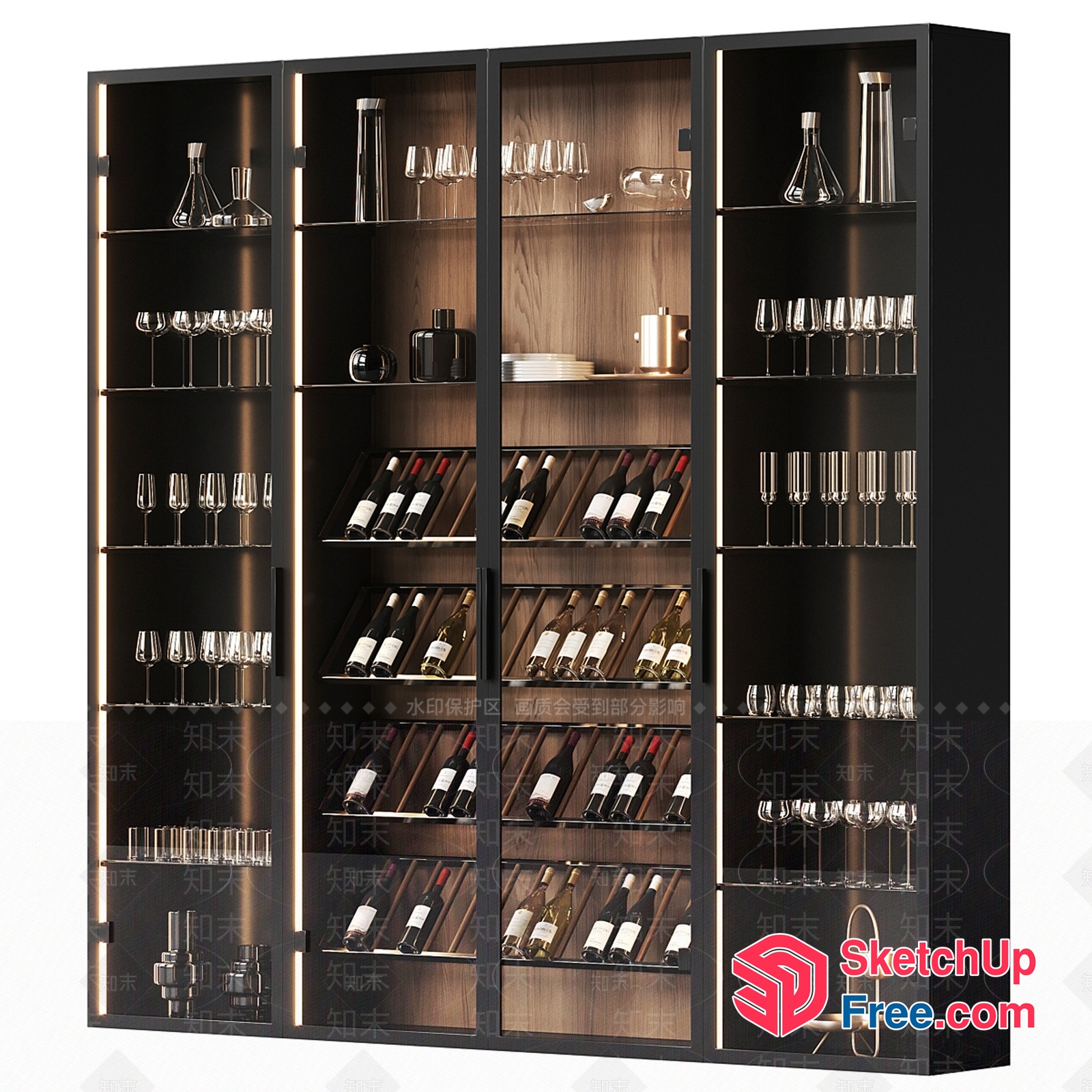 Wine Storage Cabinet With Glass Shelves And Led Lighting 3D SketchUp File