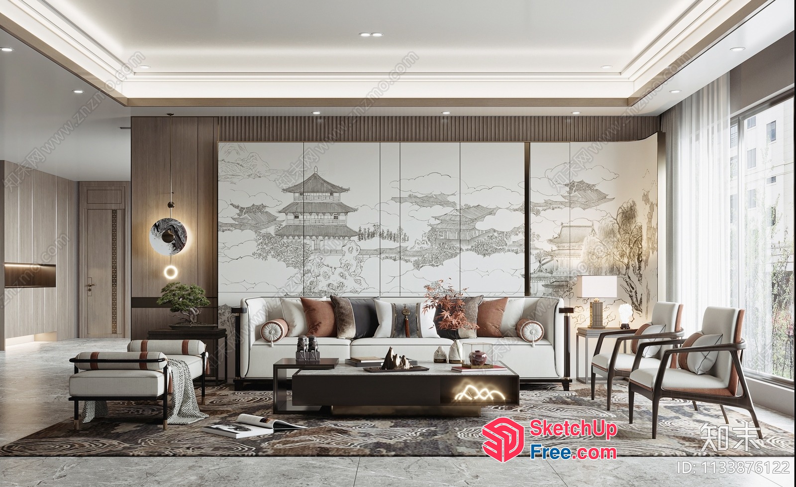 Elegant Modern Japanese-Style Living Room 3D SketchUp File