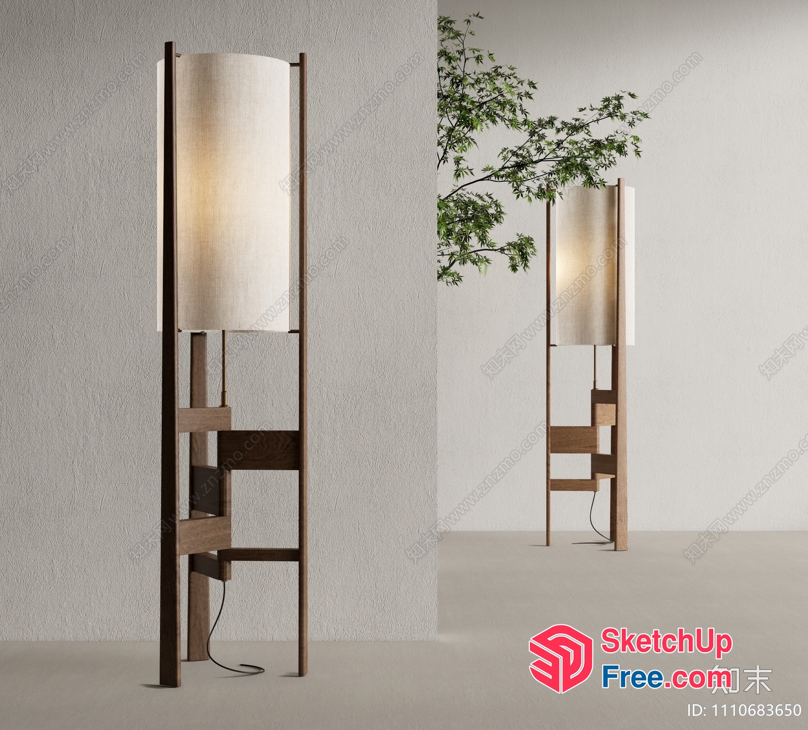 Tall Wooden Floor Lamps With Fabric Shades 3D SketchUp File