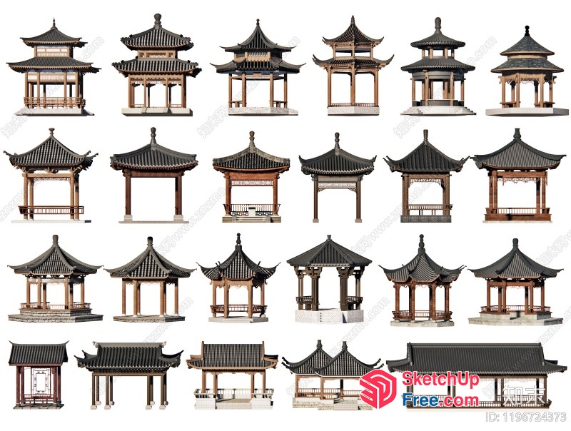 Asian-Inspired Pavilion Structures 3D SketchUp File