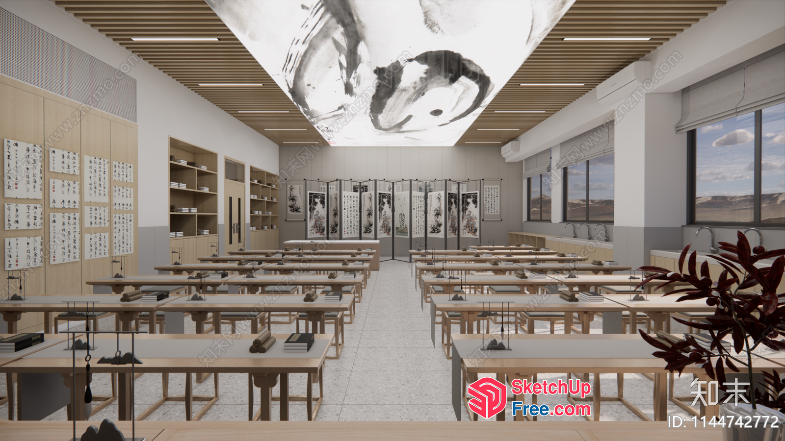 Modern Minimalist Japanese Style Study Room Interior 3D SketchUp File