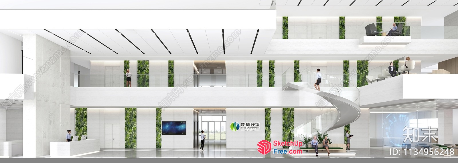 Modern White Office Building With Green Accents 3D SketchUp File