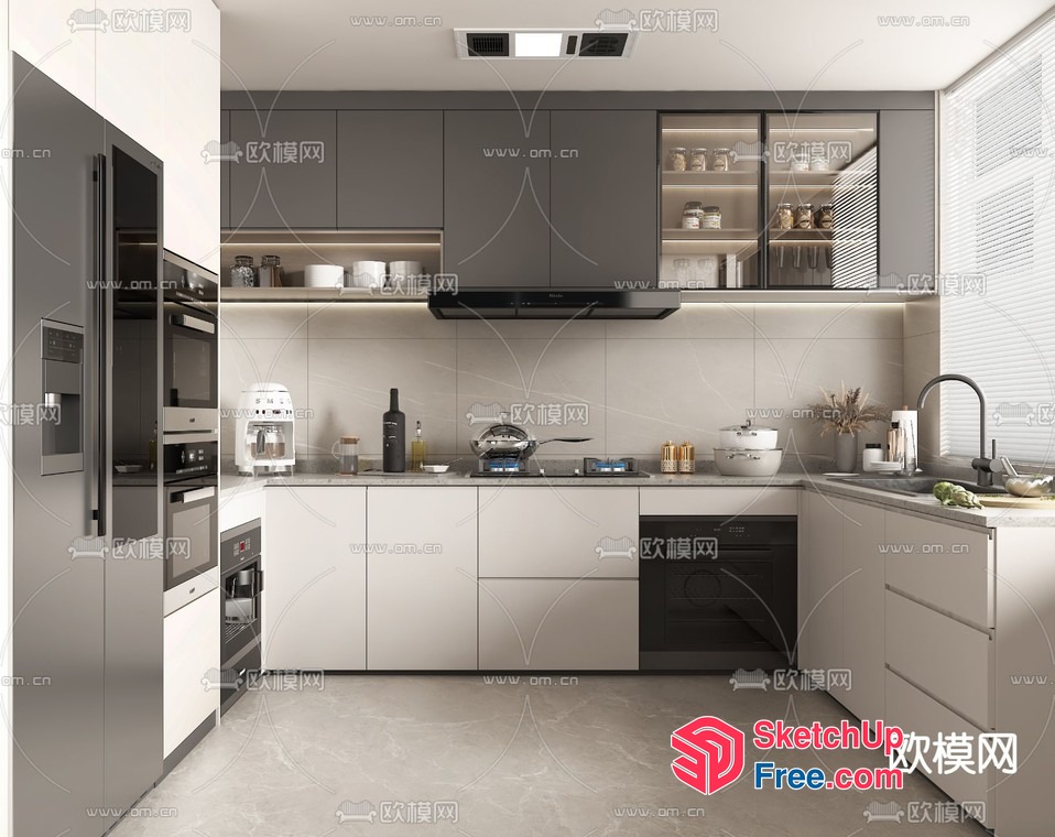 Sleek And Modern Kitchen With Stainless Steel Appliances 3D SketchUp File