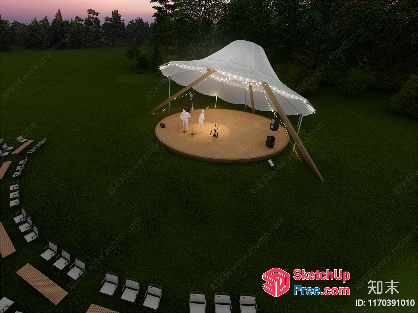 Outdoor Stage With White Canopy And String Lights 3D SketchUp File