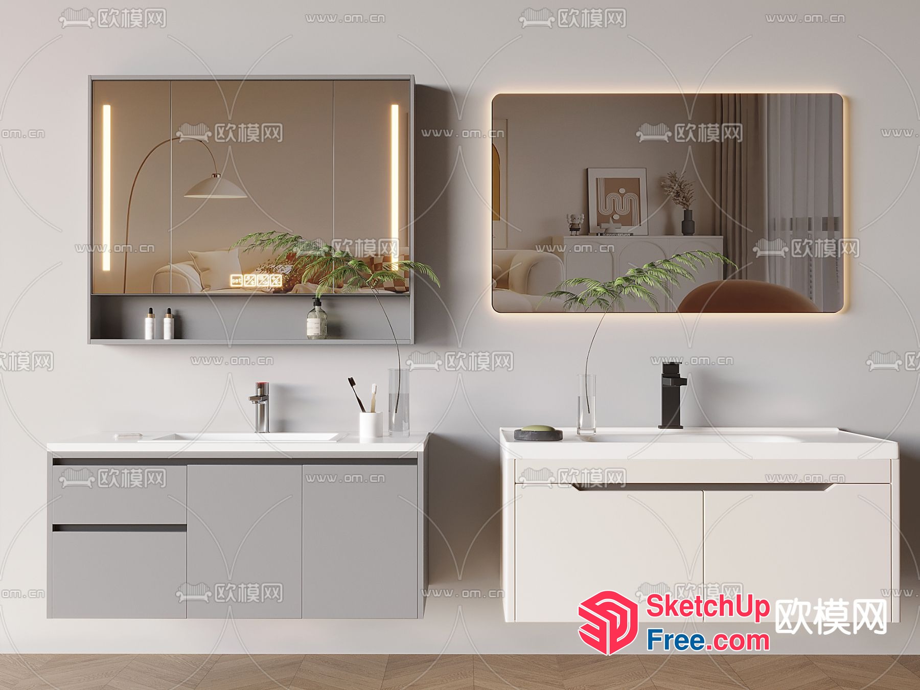Modern Bathroom Vanity With Mirror And Lighting 3D SketchUp File
