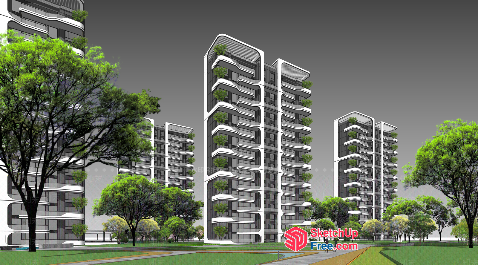 Modern Urban Landscape With Greenery 3D SketchUp File