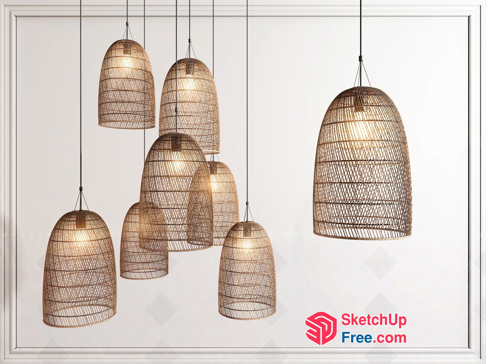 Elegant Hanging Lamps With Natural Rattan Shades 3D SketchUp File