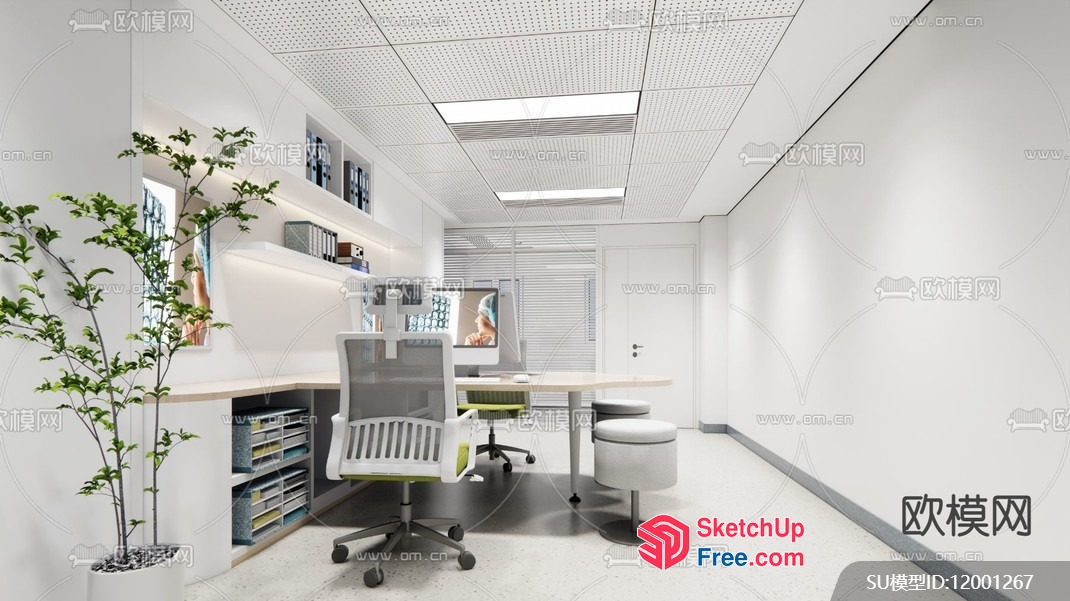 Modern Office Interior With White Furniture And Decor 3D SketchUp File