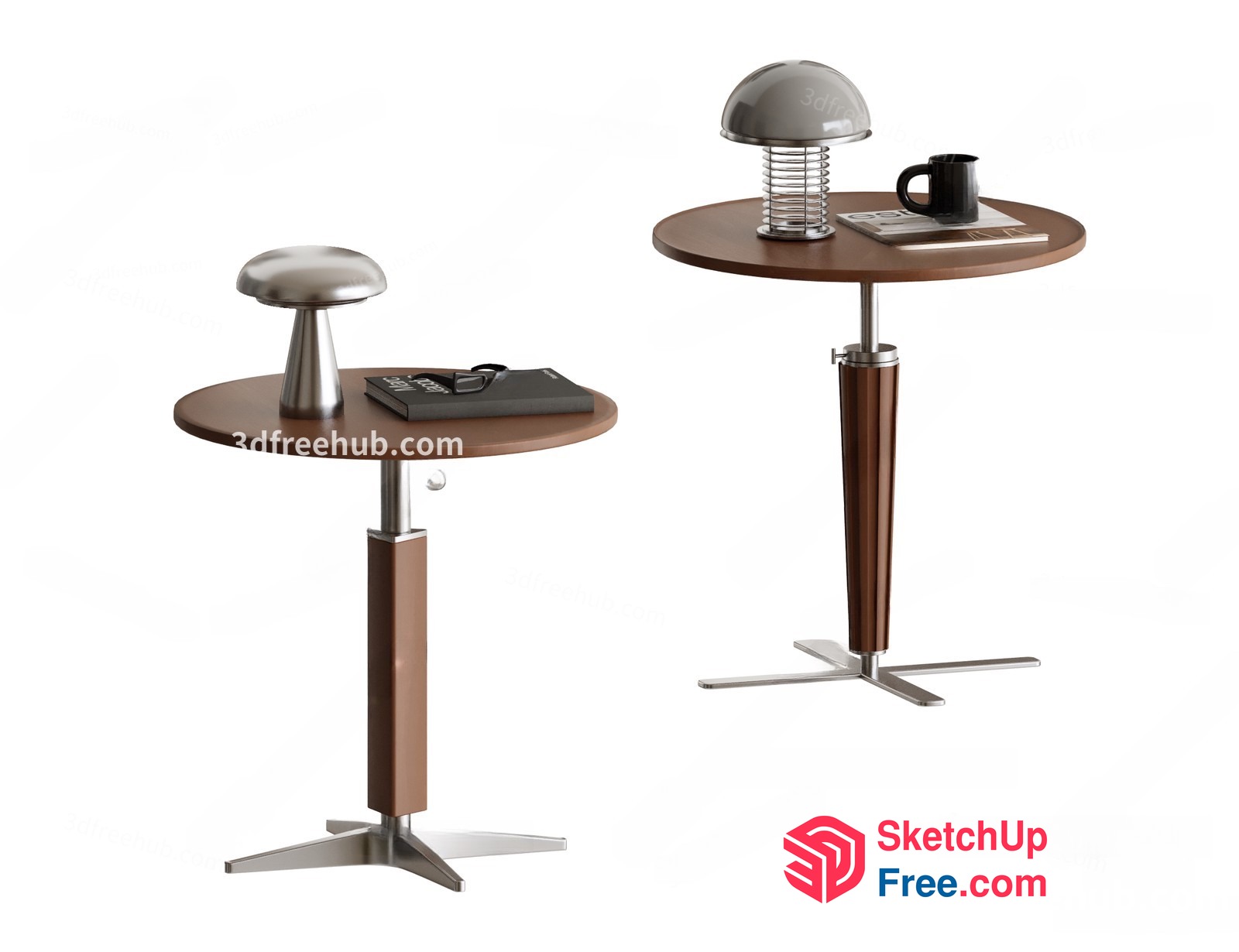 Small Round Wooden Tables With Silver Legs 3D SketchUp File