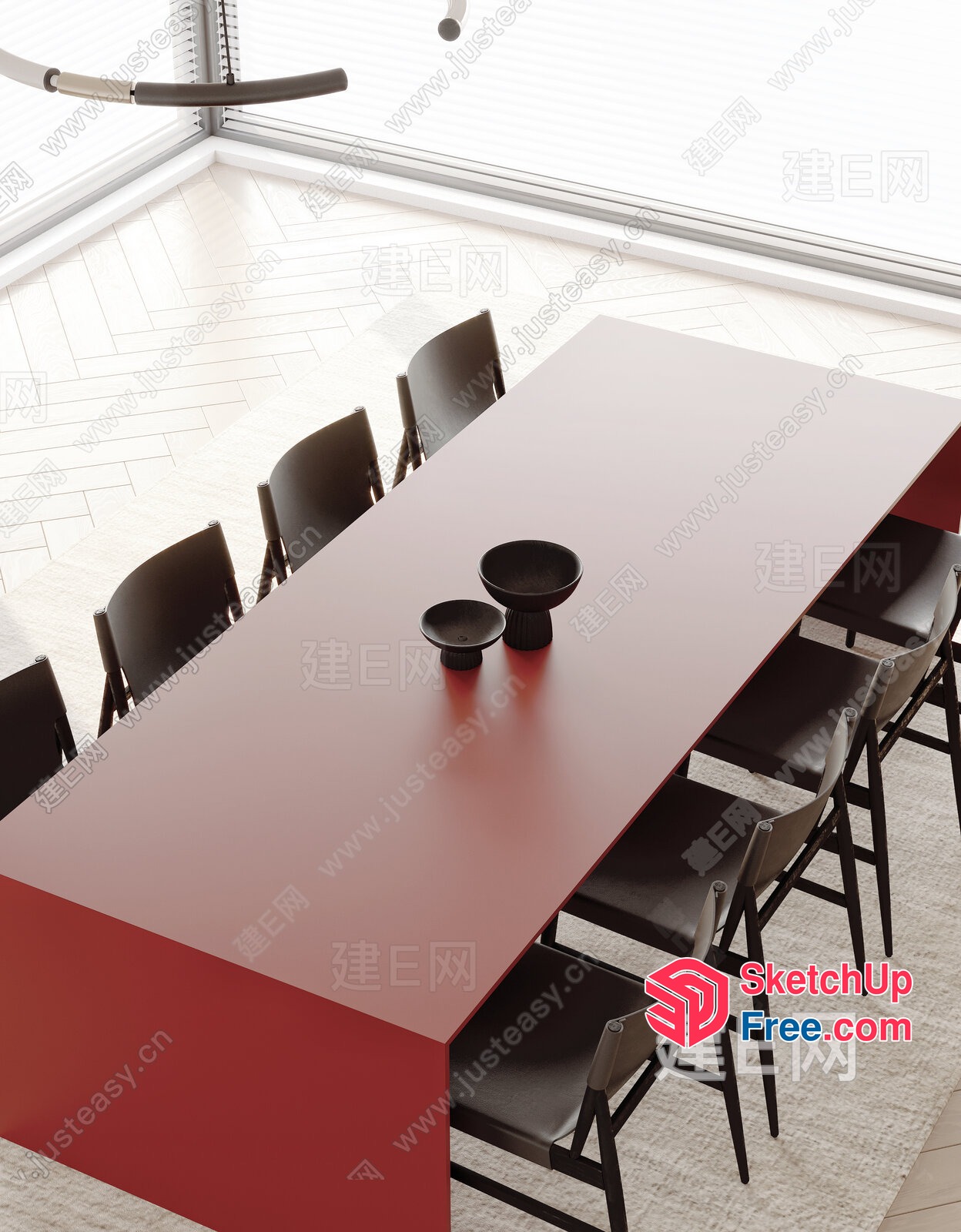 Modern Dining Table With Red And Black Decor 3D SketchUp File