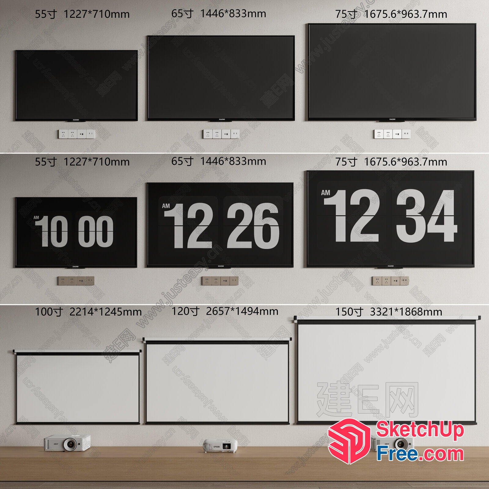 A Collection Of Flat-Screen Tvs And Whiteboards 3D SketchUp File