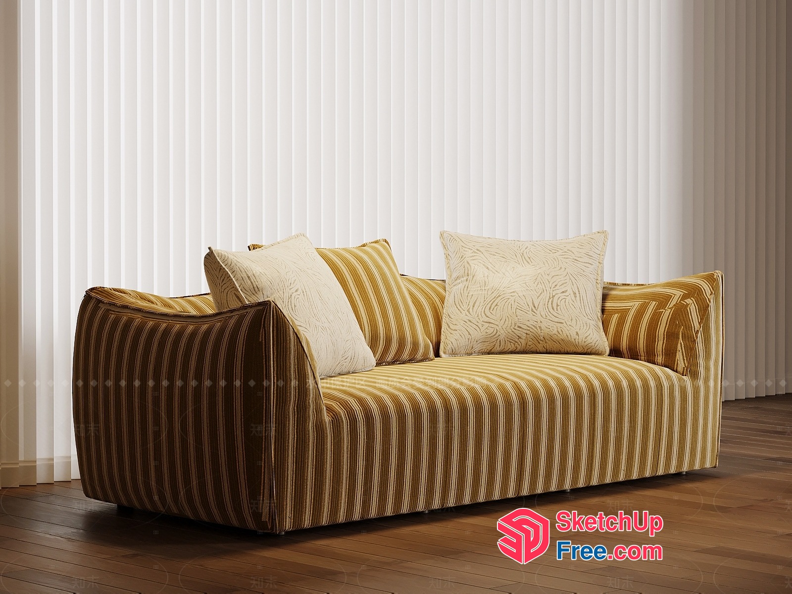 Striped Yellow And Brown Sofa With Pillows 3D SketchUp File