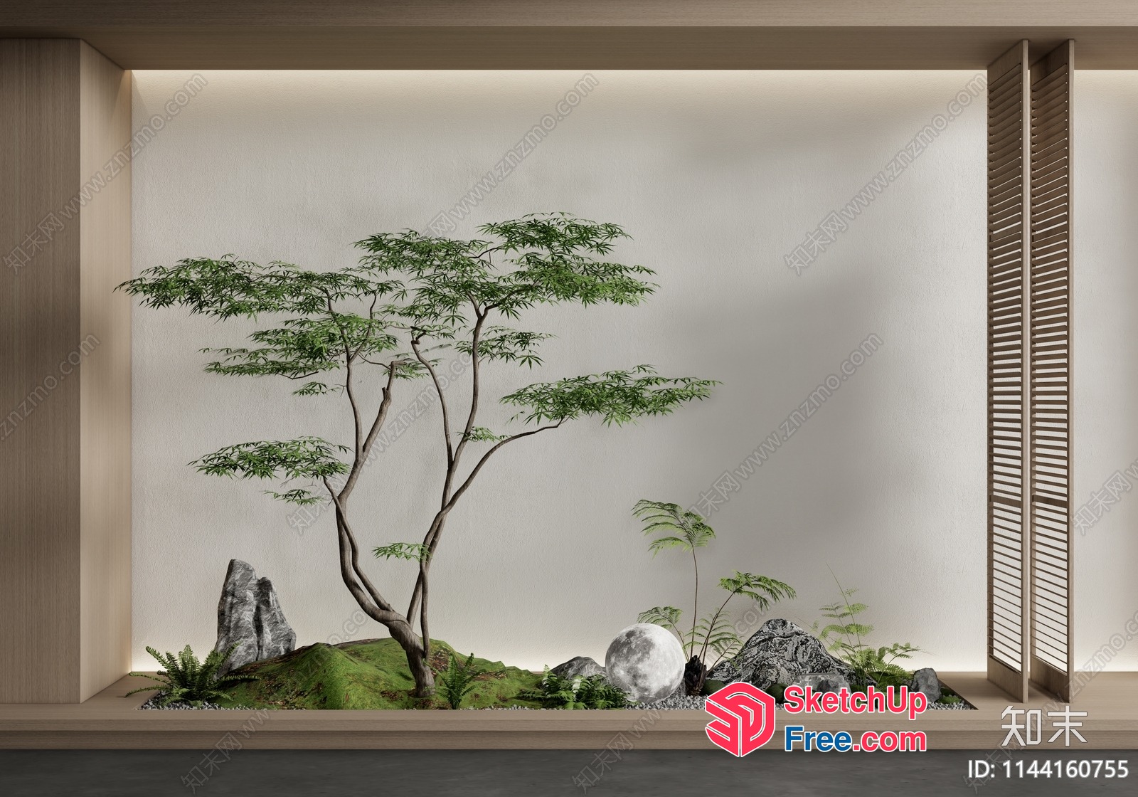 Japanese-Style Garden Scene With Tree And Rocks 3D SketchUp File