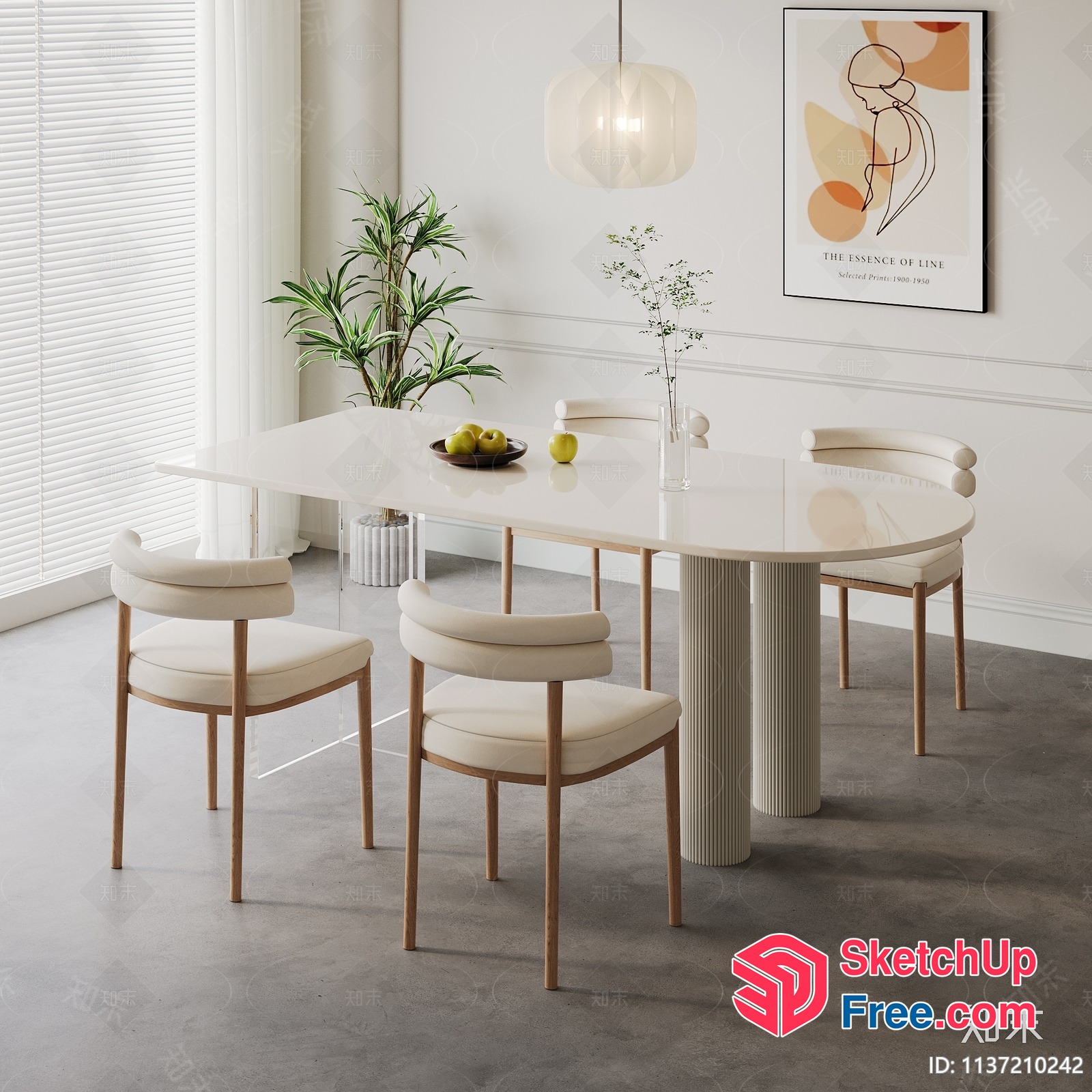 Modern Minimalist Dining Room With White Table And Chairs 3D SketchUp File