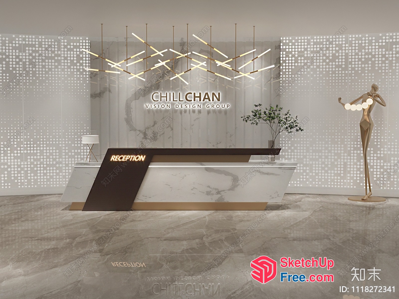Modern Reception Area With Sleek Lighting And Marble Accents 3D SketchUp File