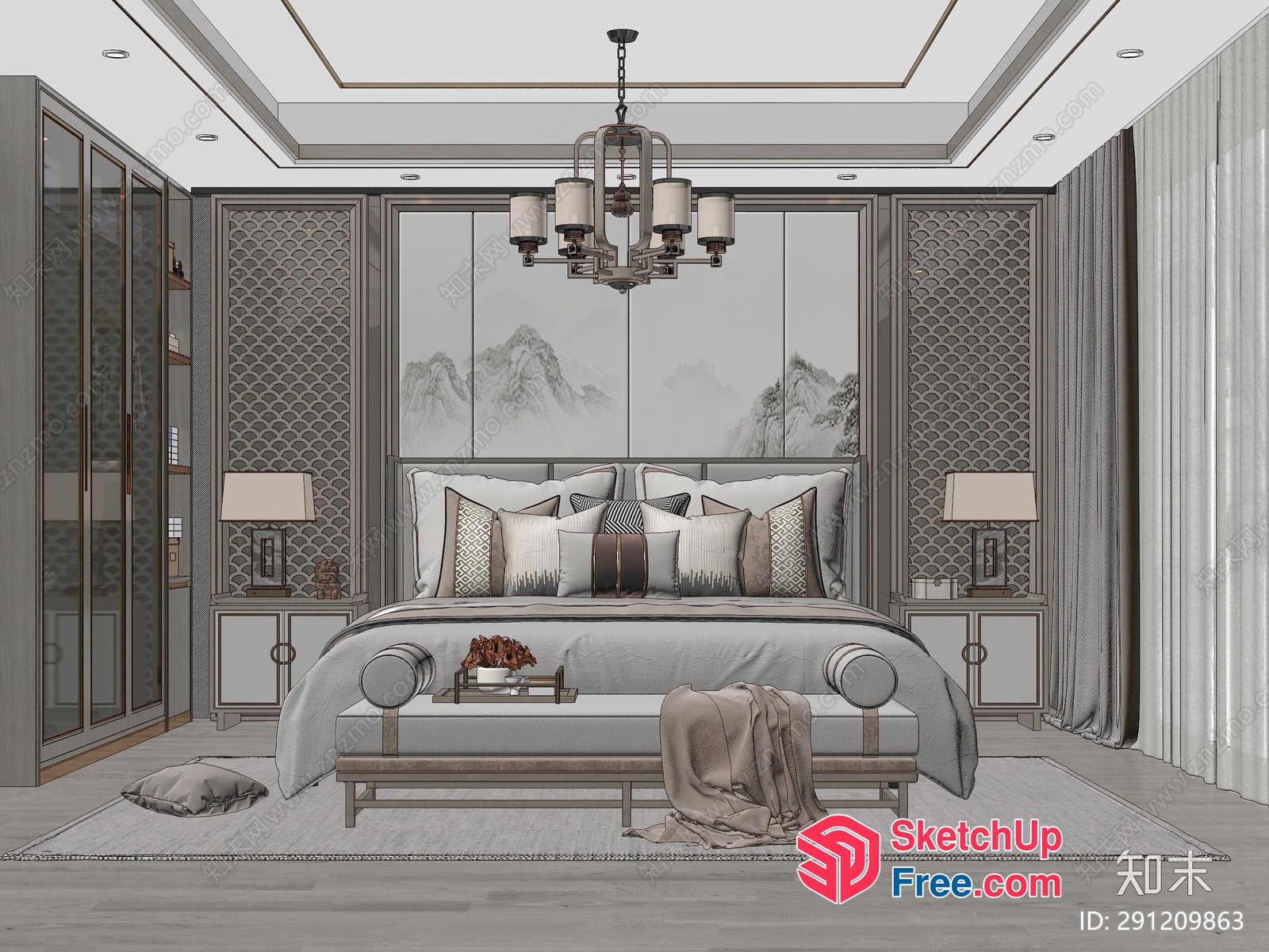 Elegant Gray And Brown Bed Room 3D SketchUp File