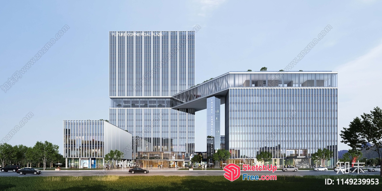 Modern Glass Commercial Street Cladding Office Building 3D SketchUp File