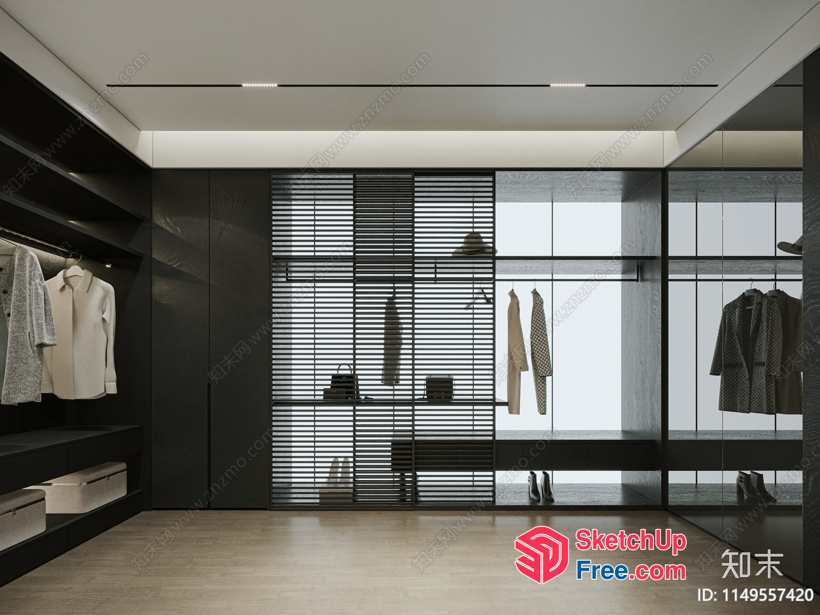 Modern Minimalist Wardrobe With Sliding Doors And Mirrors 3D SketchUp File