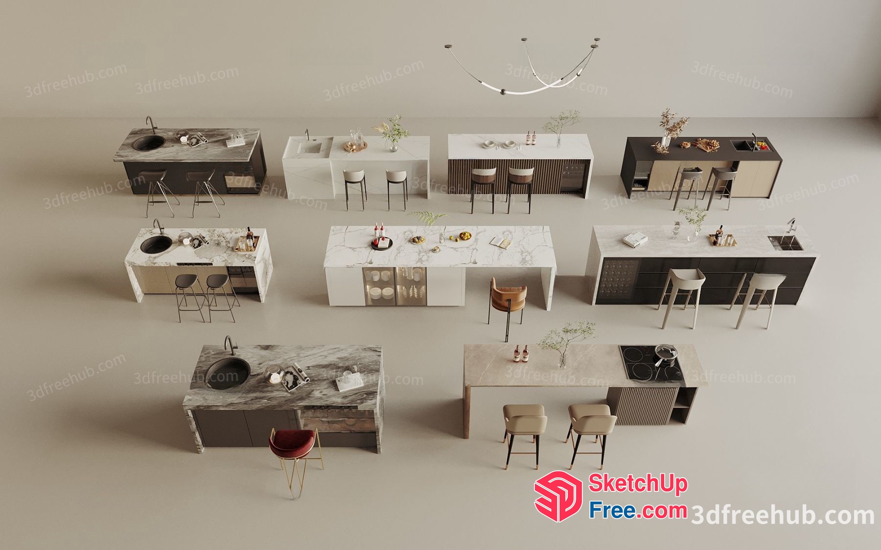 Modern Kitchen Island And Counter Tops Furniture 3D SketchUp File