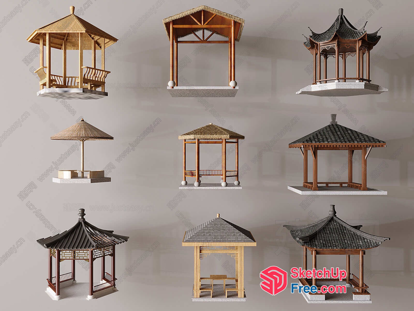 Asian-Inspired Pavilion Structures 3D SketchUp File