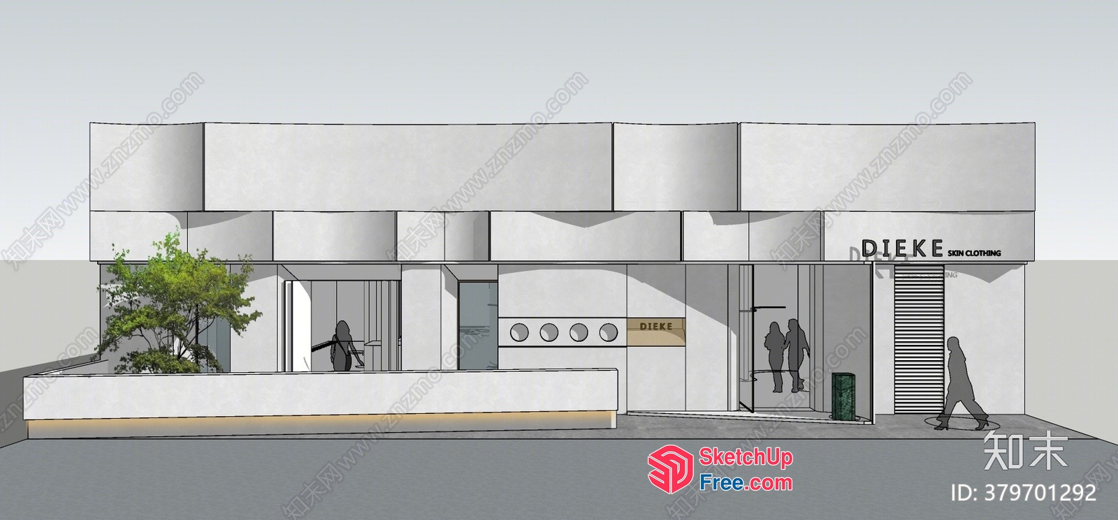 Modern Minimalist Commercial Street Building Facade 3D SketchUp File