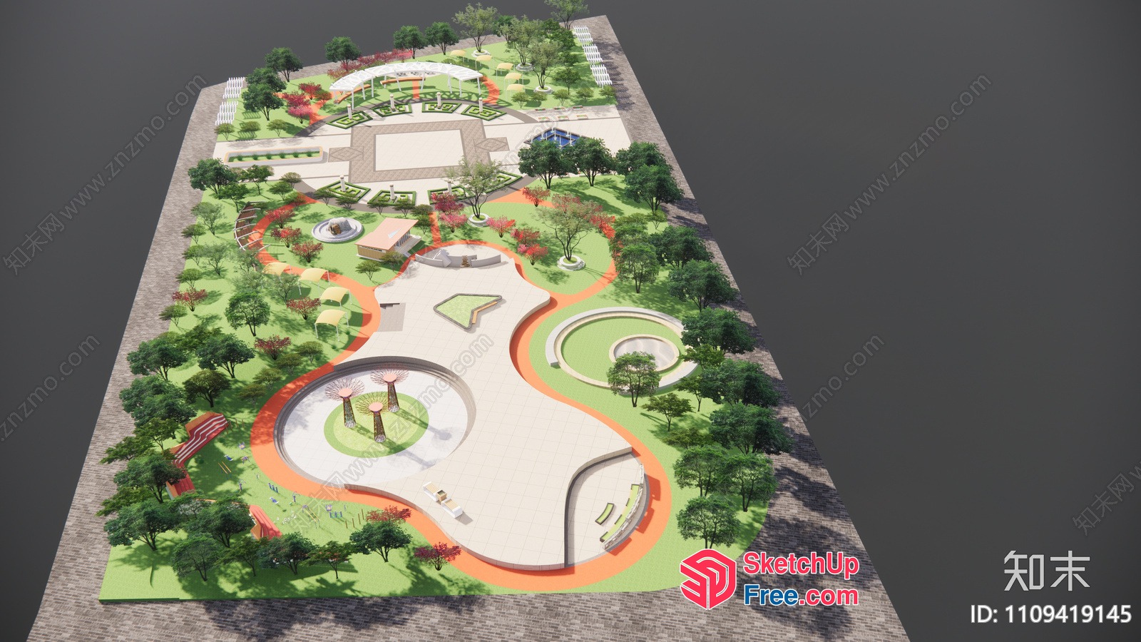 3D Park Rendering With Unique Features And Decorations 3D SketchUp File