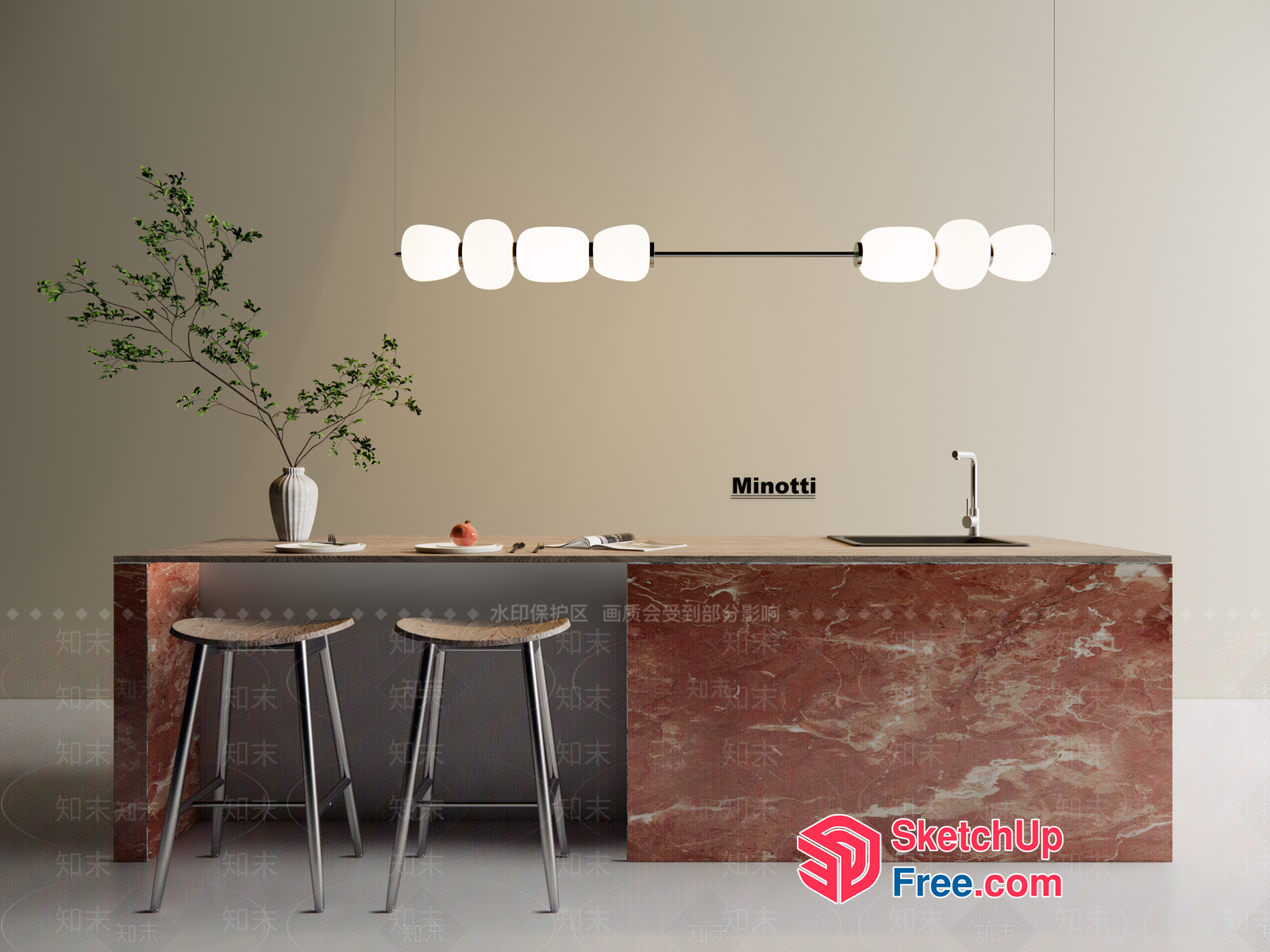 Modern Kitchen Island With Elegant Lighting 3D SketchUp File