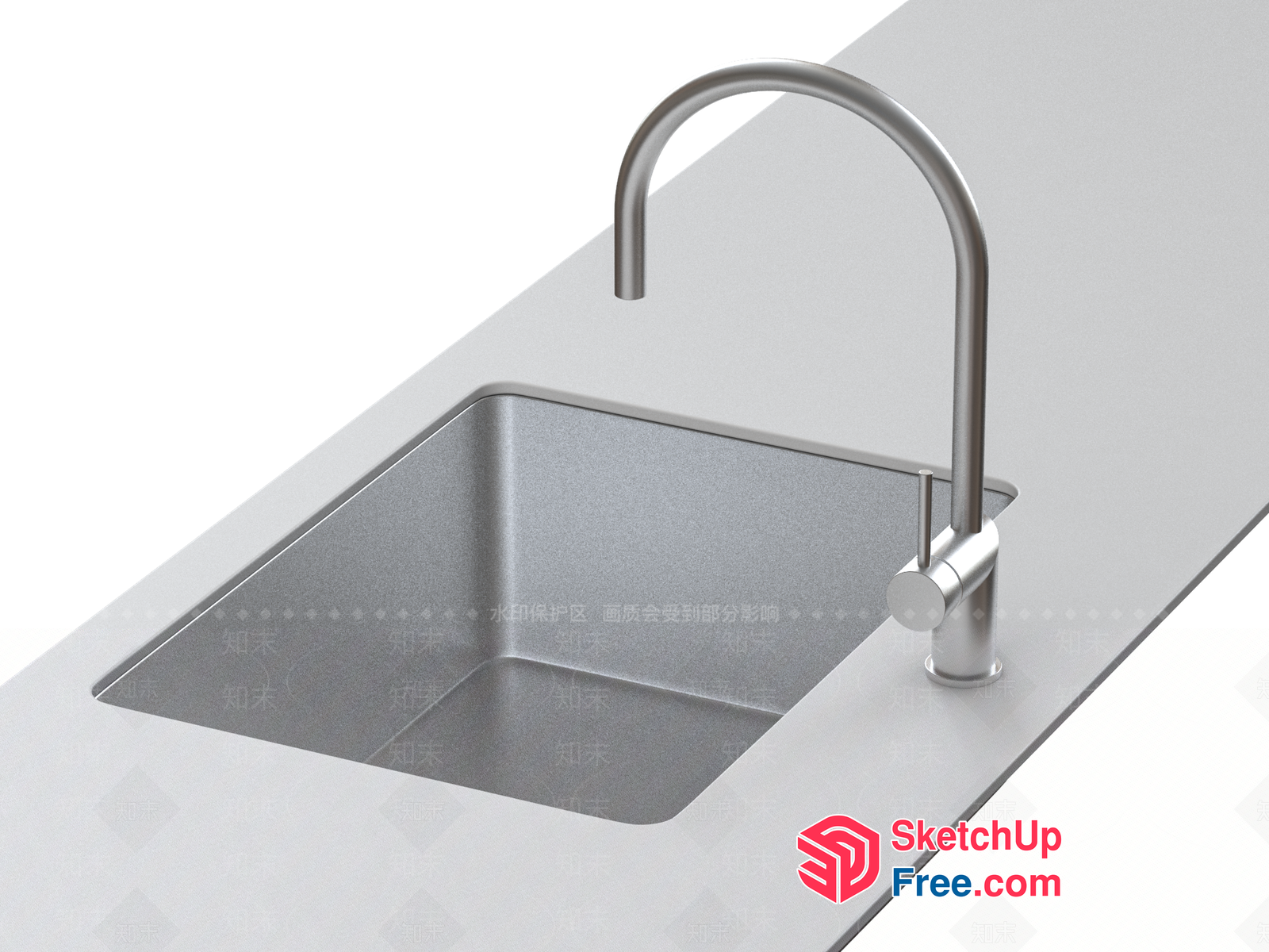 Modern Stainless Steel Sink With Faucet And Counter 3D SketchUp File