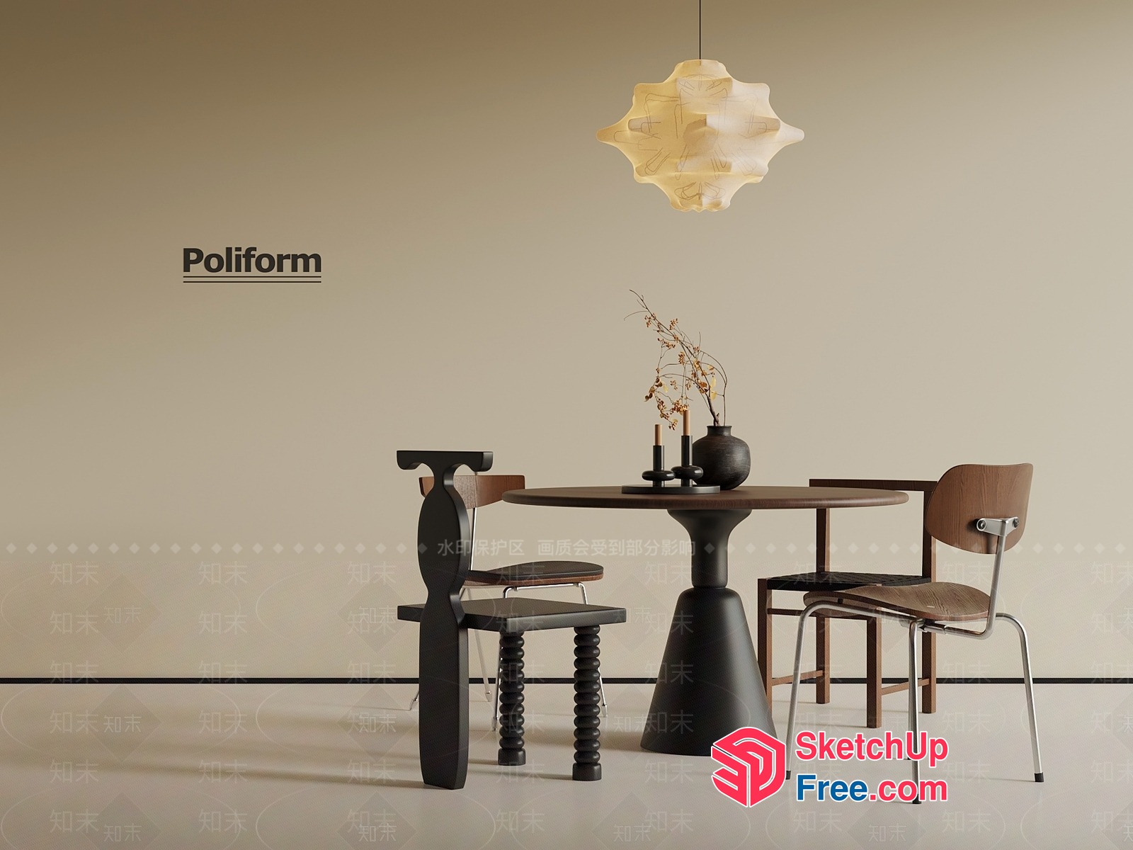 Modern Minimalist Dining Room With Poliform Furniture 3D SketchUp File
