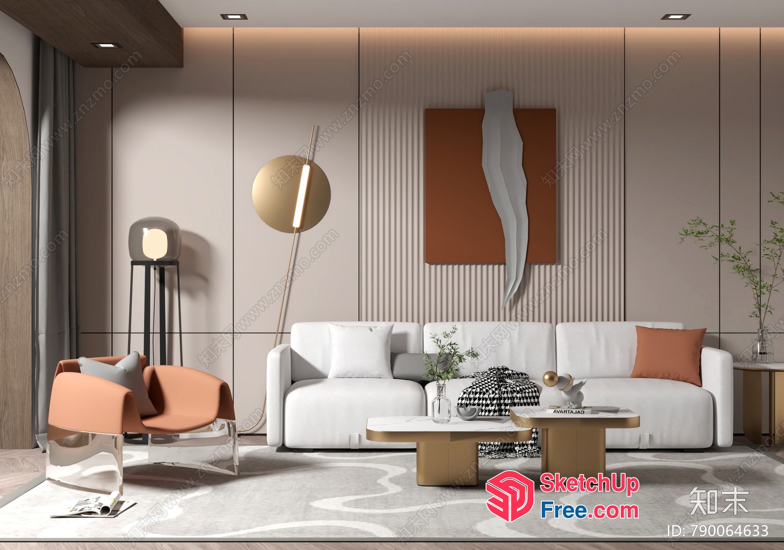 Modern Minimalist Living Room With Elegant Furniture 3D SketchUp File