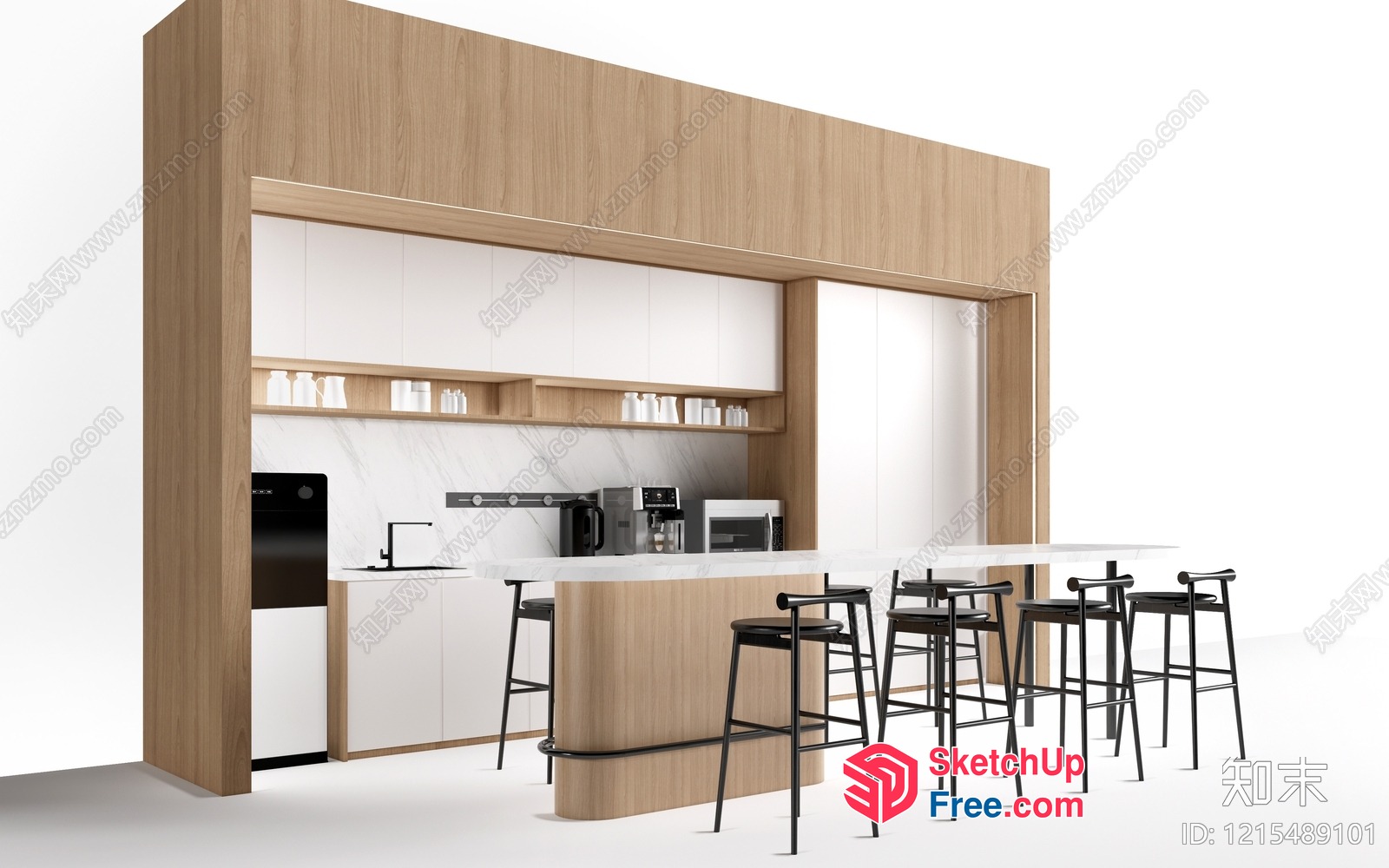 Modern Minimalist Kitchen Interior With Island And Bar Stools 3D SketchUp File