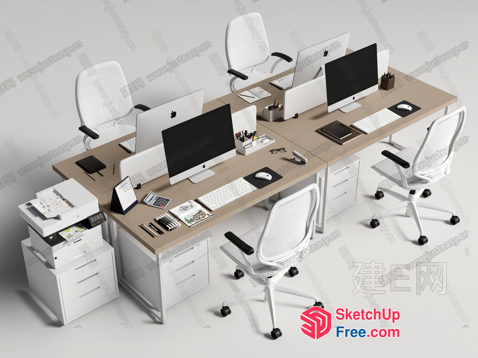 Modern Office Workspace With Computers And Furniture 3D SketchUp File