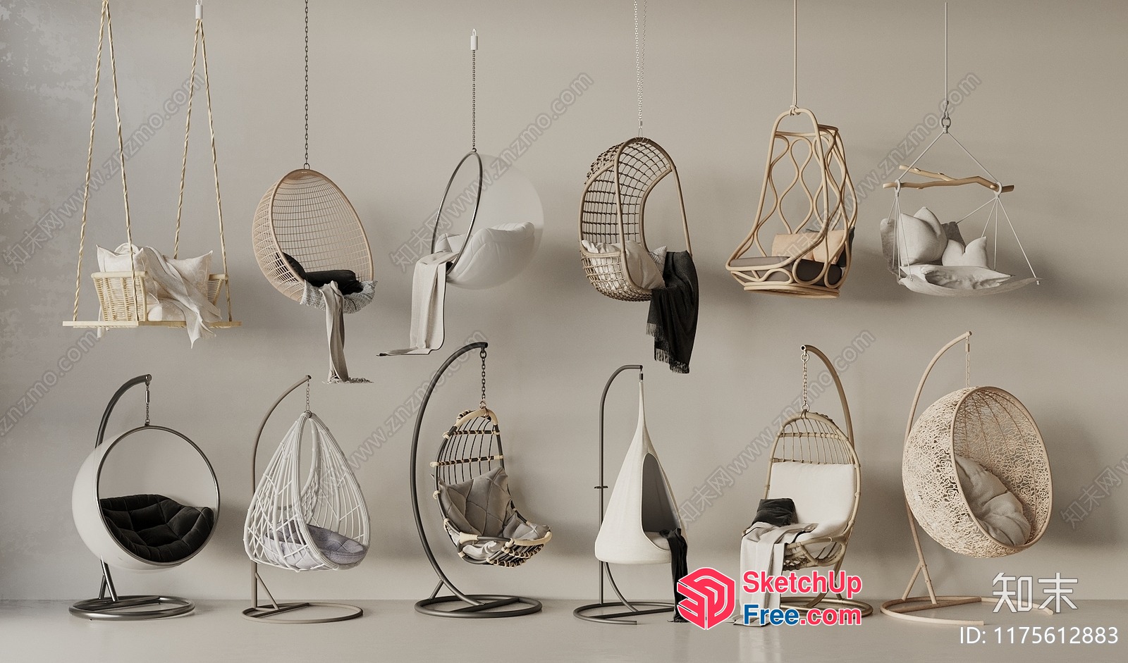 Elegant Hanging Chairs Collection 3D SketchUp File