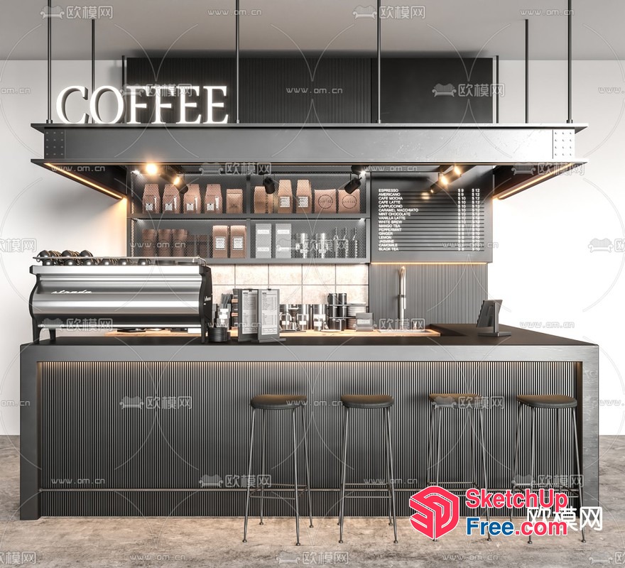 Modern Coffee Shop Interior 3D SketchUp File