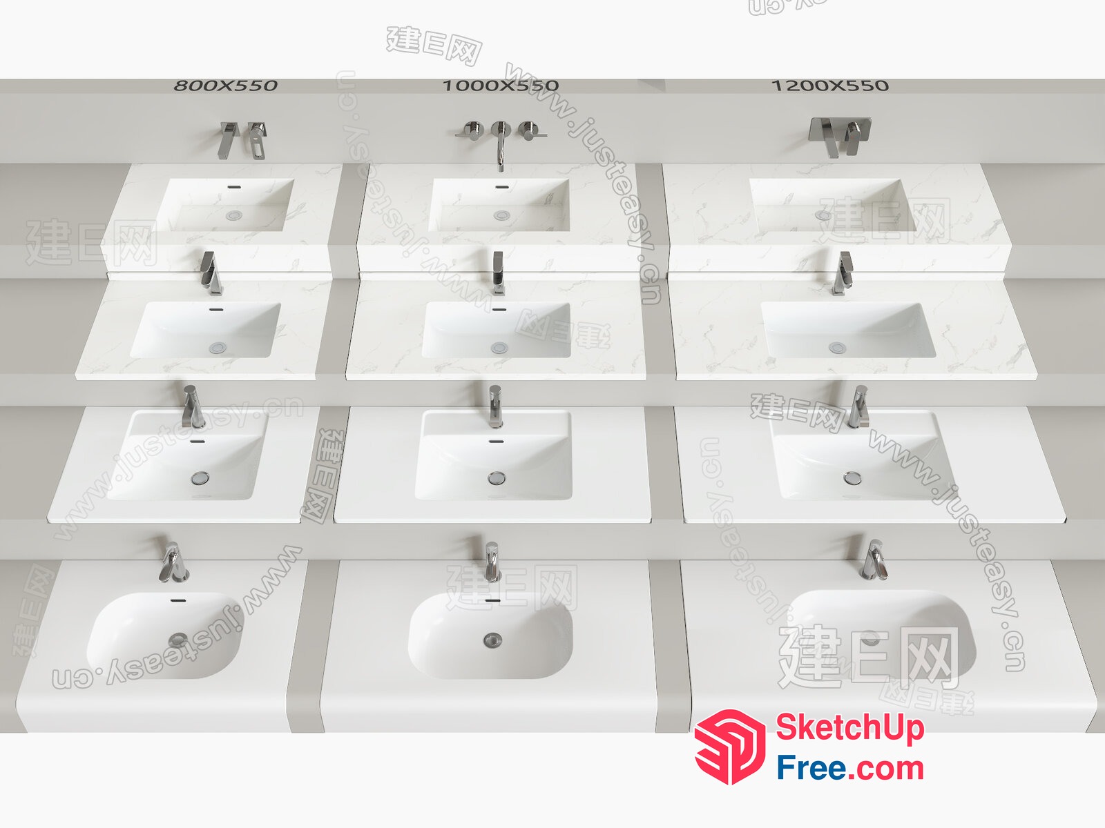 White Marble Sinks And Faucets In A Bathroom 3D SketchUp File