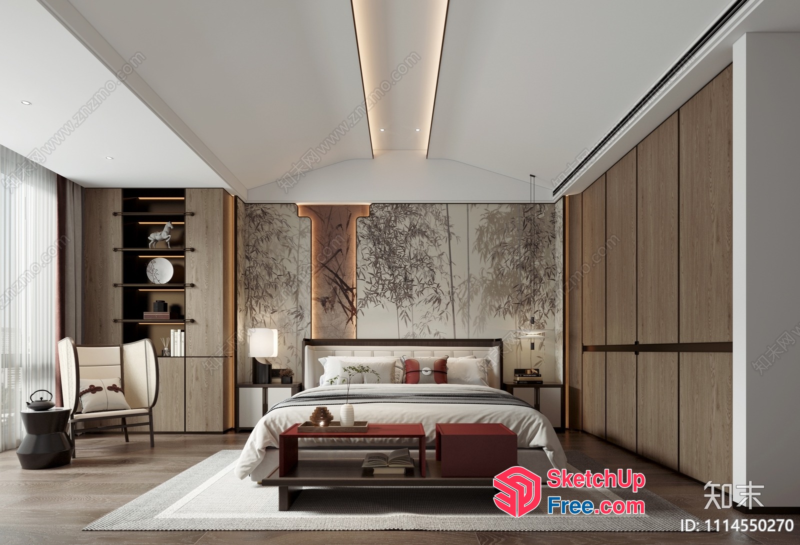 Modern Japanese-Inspired Bedroom Interior 3D SketchUp File