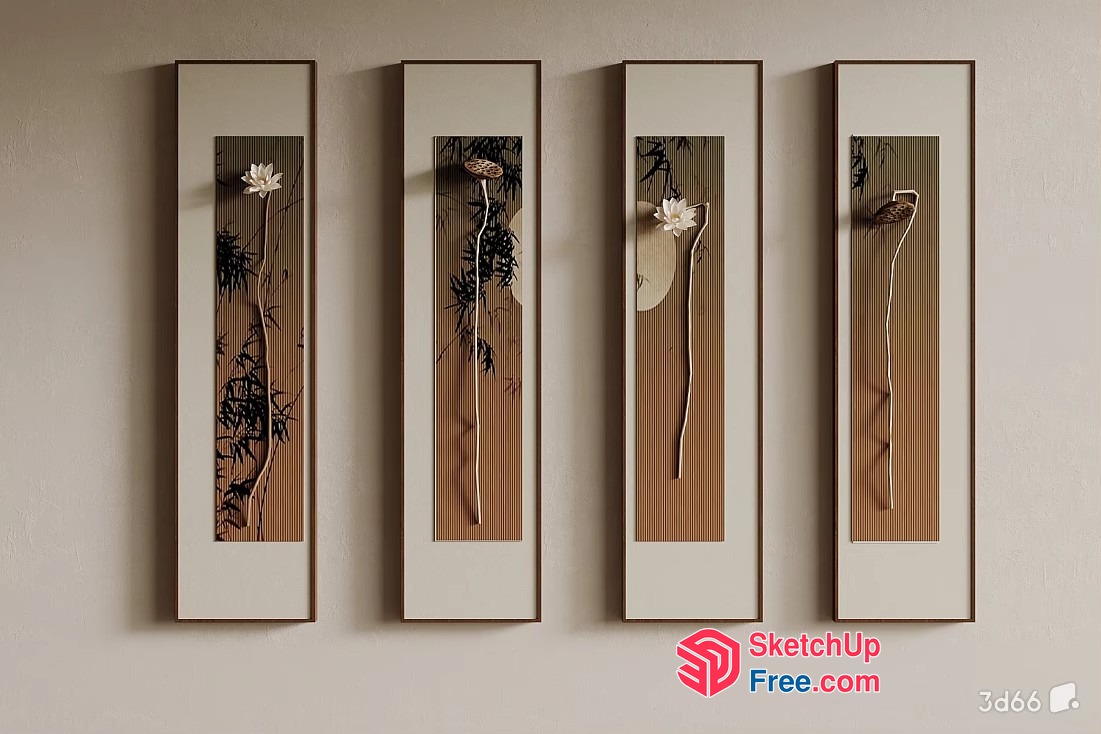 Elegant Japanese-Style Floral Wall Art 3D SketchUp File