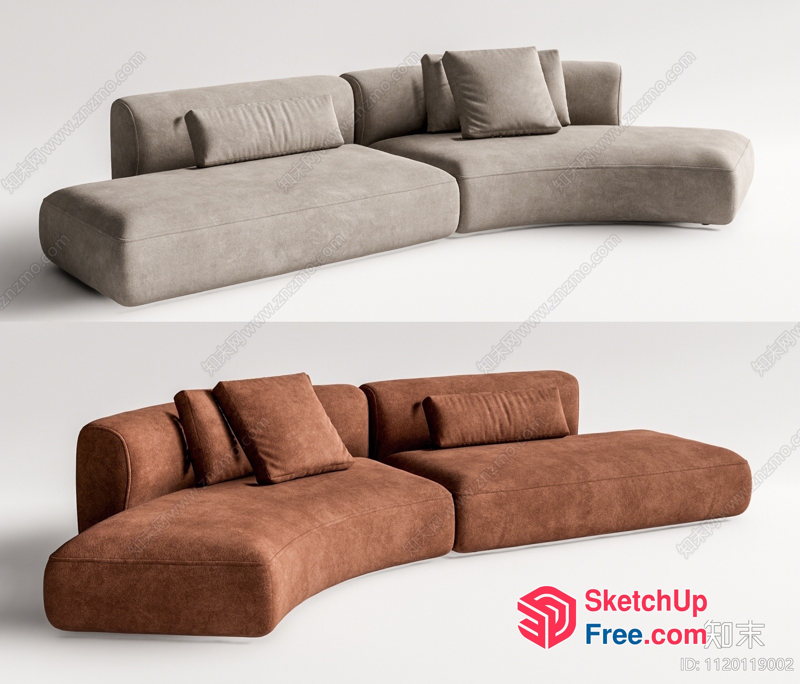 Minimalist Brown And Grey Corner Sofa 3D SketchUp File