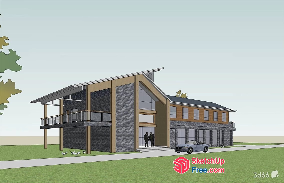 Modern Two-Story House With Balcony And Garage 3D SketchUp File