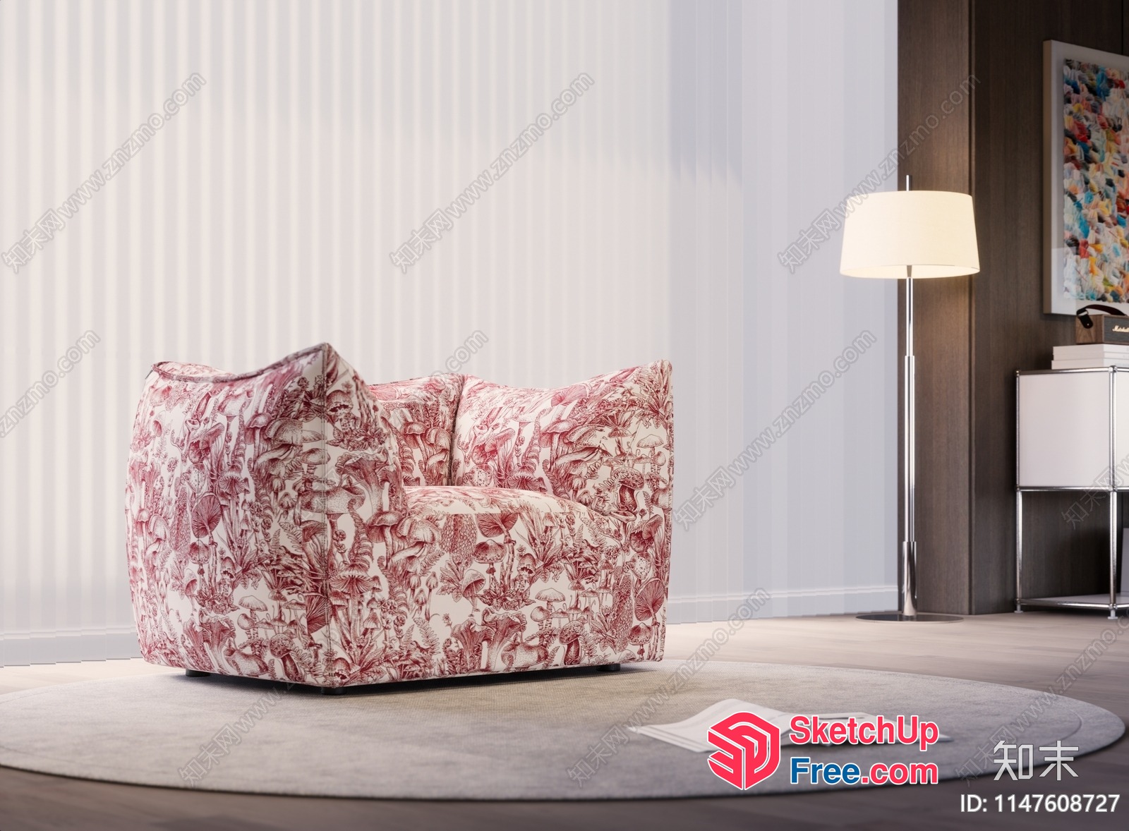 Stylish And Comfortable Red And White Patterned Armchair 3D SketchUp File