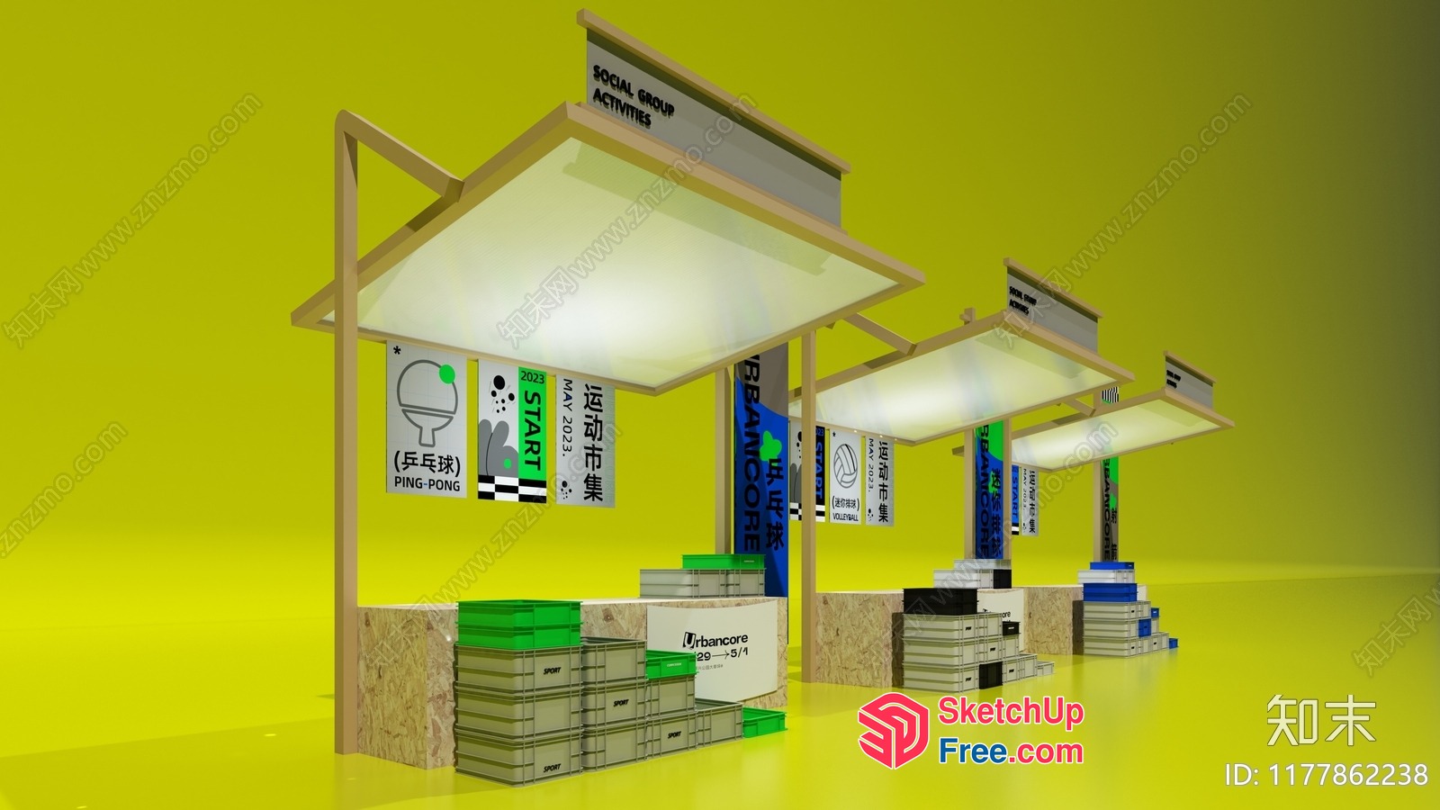 Modern Booths With Distinctive Signage 3D SketchUp File