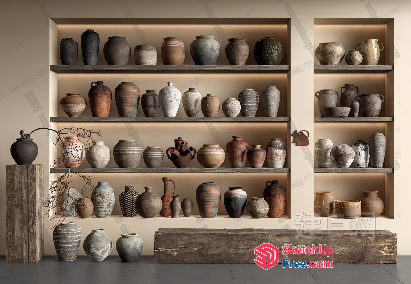 Antique Clay Pottery Collection On Display 3D SketchUp File