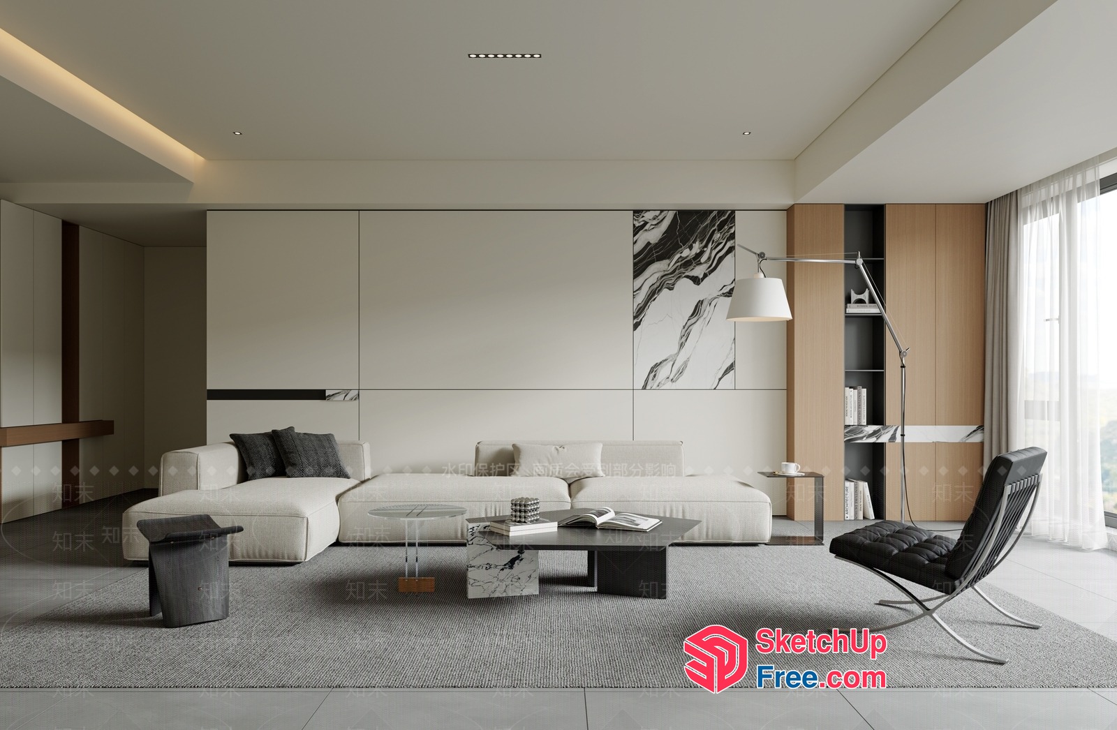 Minimalist Modern Living Room With White And Gray Tones 3D SketchUp File