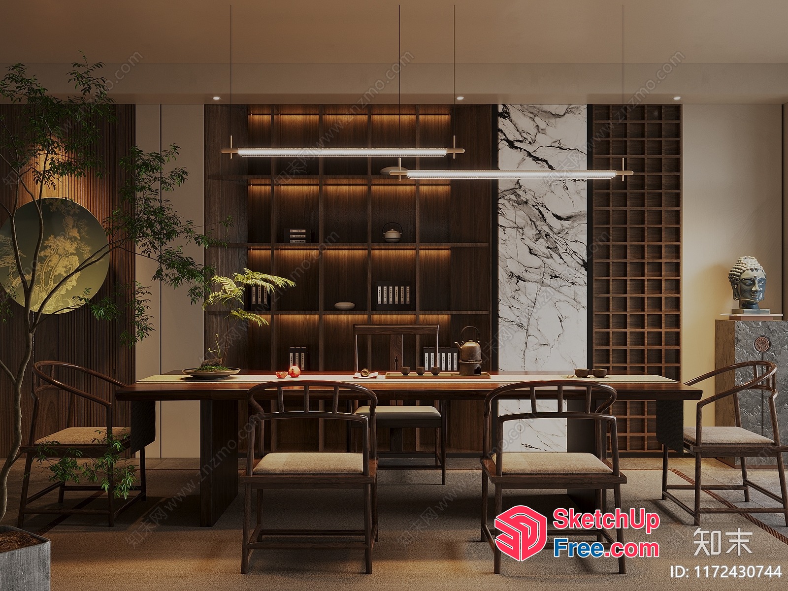 Elegant Japanese-Inspired Dining Room With Modern Touches 3D SketchUp File