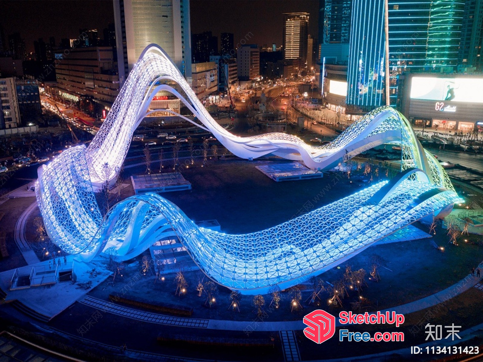 Futuristic Modern Nighttime Cityscape 3D SketchUp File