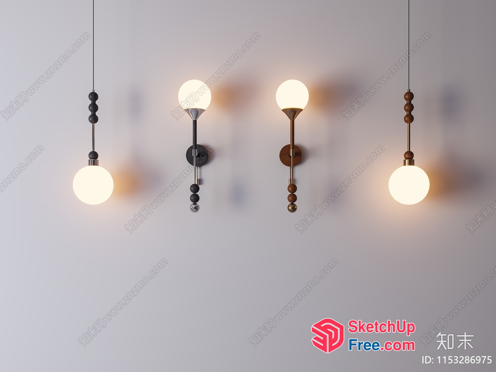 Elegant Light Fixtures With Suspended Spheres 3D SketchUp File