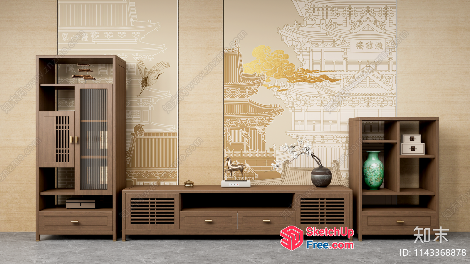 Traditional Asian-Inspired Living Room Furniture 3D SketchUp File