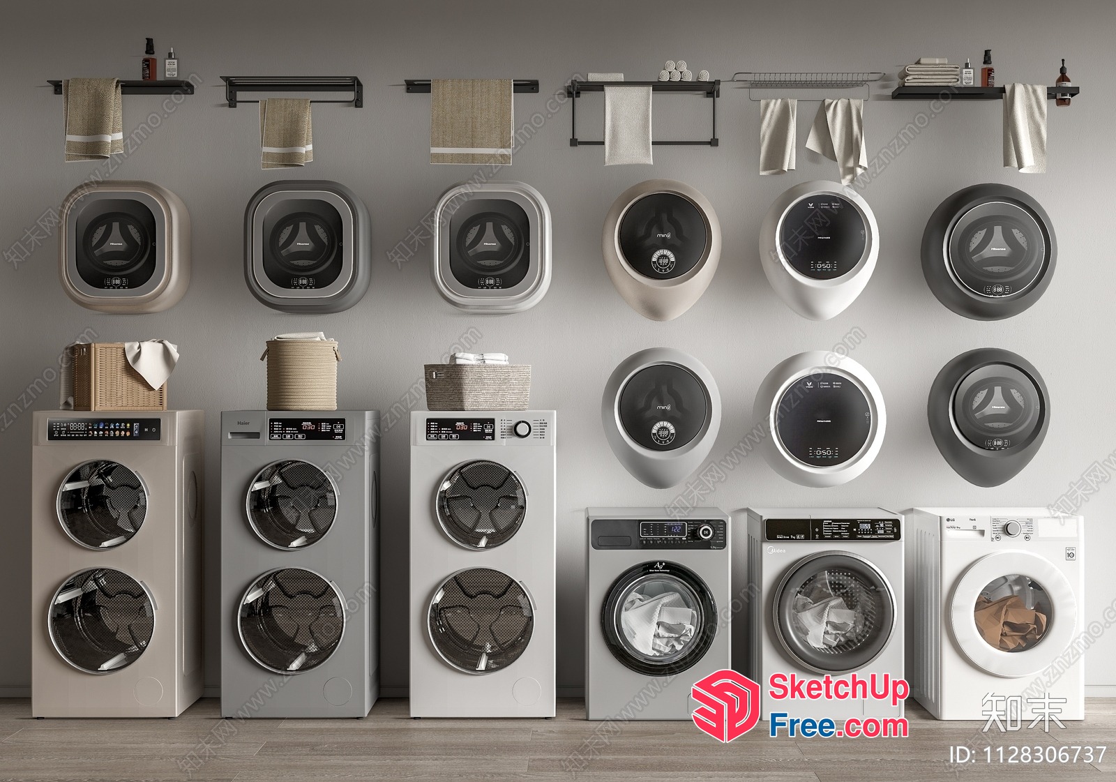 Modern Laundry Room With Various Washing Machines And Dryers 3D SketchUp File