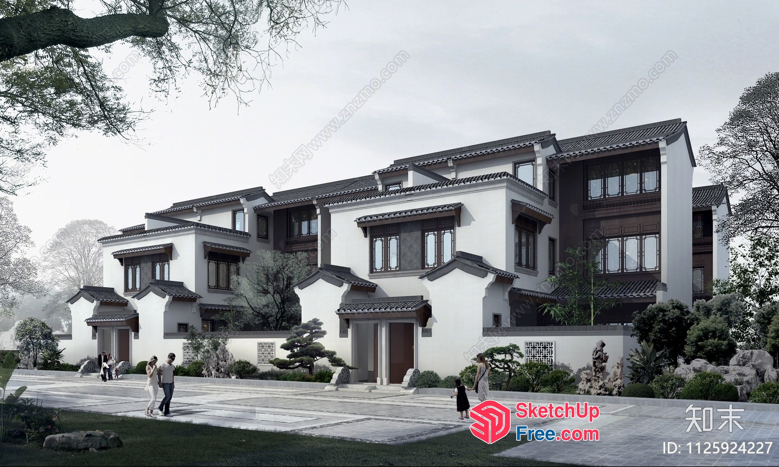 Asian-Inspired Building Exterior With Traditional Chinese Architecture 3D SketchUp File